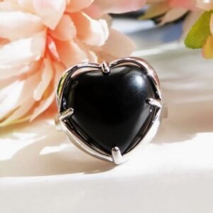 Bague cœur en obsidienne noir