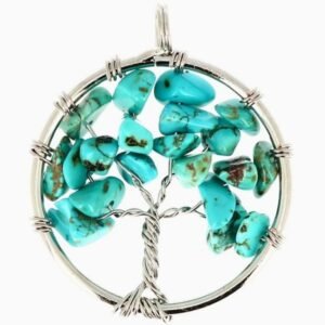 Pendentif Cercle Howlite Couleur Turquoise Arbre de Vie