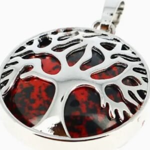 Pendentif Obsidienne Acajou ou Pourpre Arbre de Vie 2.5 cm