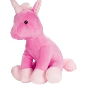 Peluche licorne rose assise