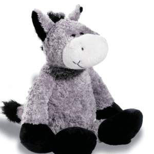 Âne assis gris en peluche