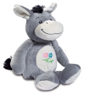 Âne en peluche avec fleurs brodés