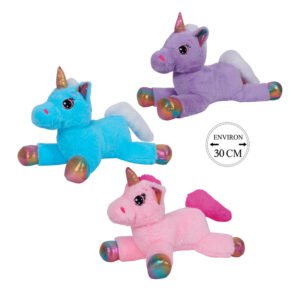 Peluche licorne rose violet ou bleu