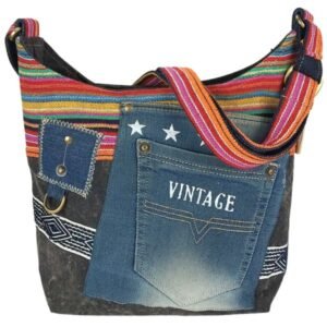 Sac bandoulière Sunsa durable en jeans Canvaa recyclé "vintage"