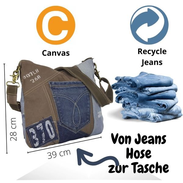 Sac bandoulière durable pour femme Sunsa en jeans recyclé marron et bleu jean – Image 5