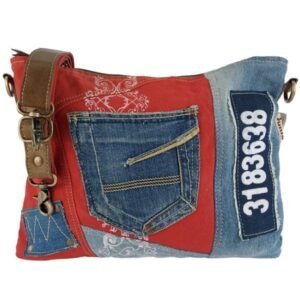 Sac épaule durable pour femme Sunsa en toile et jean recyclé rouge et jean