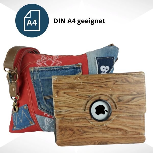 Sac épaule durable pour femme Sunsa en toile et jean recyclé rouge et jean – Image 4